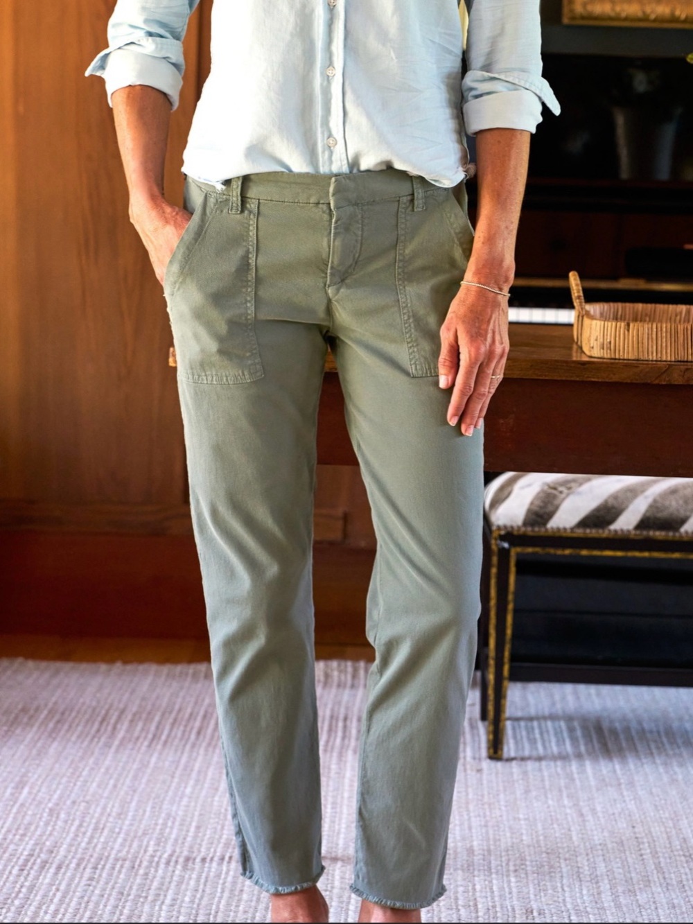Women’s Frank & Eileen Blackrock Italian Olive Green Utility Pants Size 2